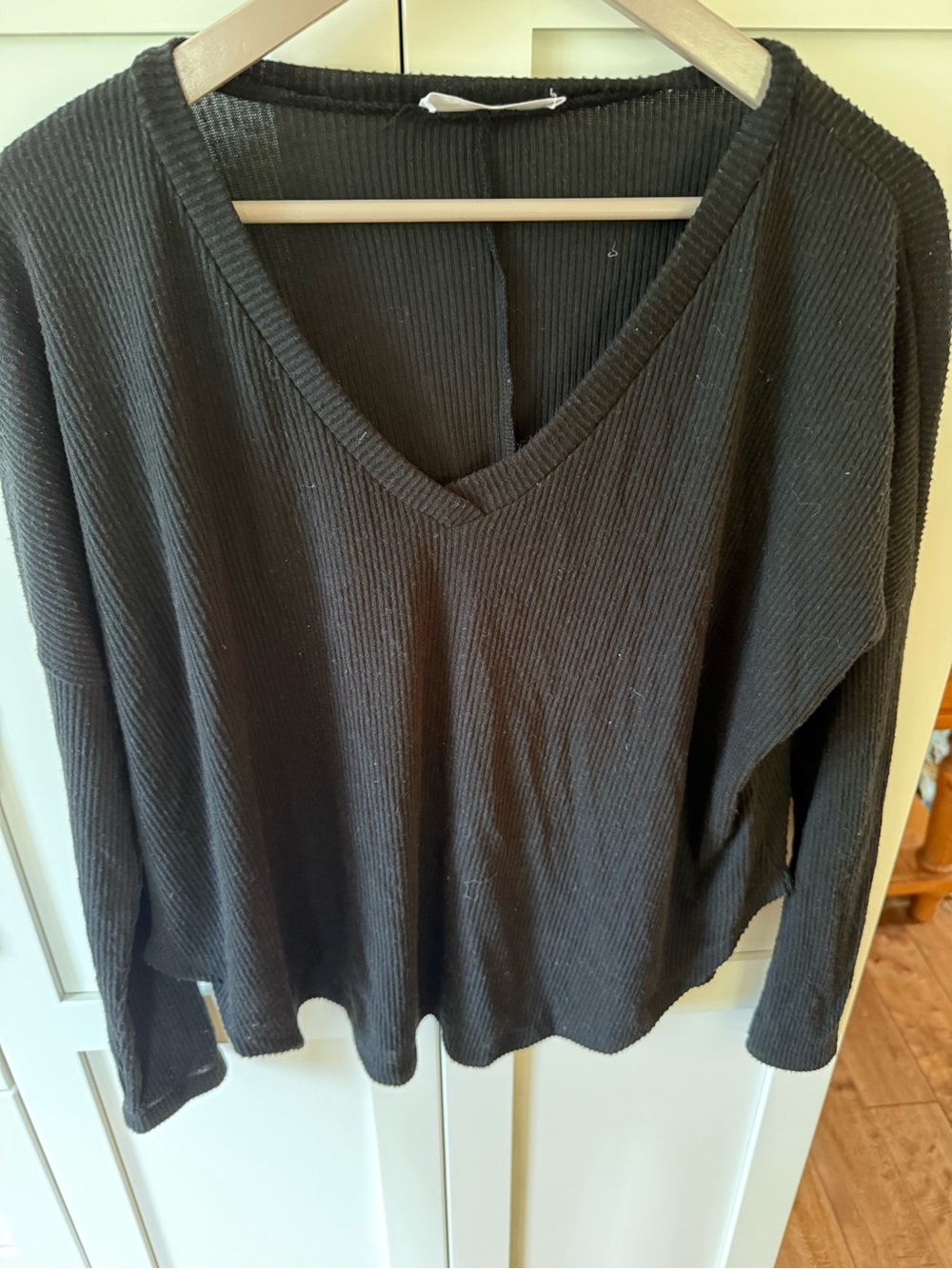 Classic Black V-Neck Ribbed Women's Sweater